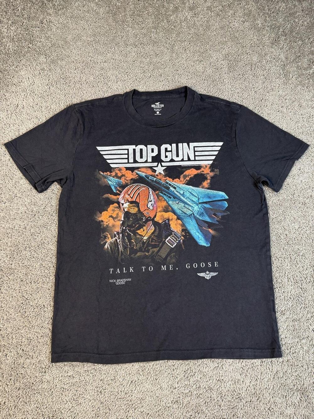 Hollister Shirt Mens L Black Top Gun Talk To Me Goose Graphic Relaxed Fit 2023